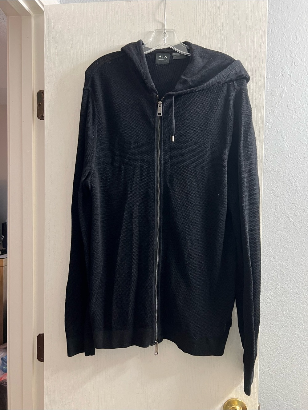 Armani Exchange Men's Black Zip-Up Hooded Sweater
